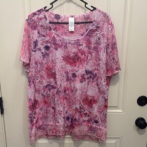 Time and Tru Pink and Purple Floral Short Sleeve Top
